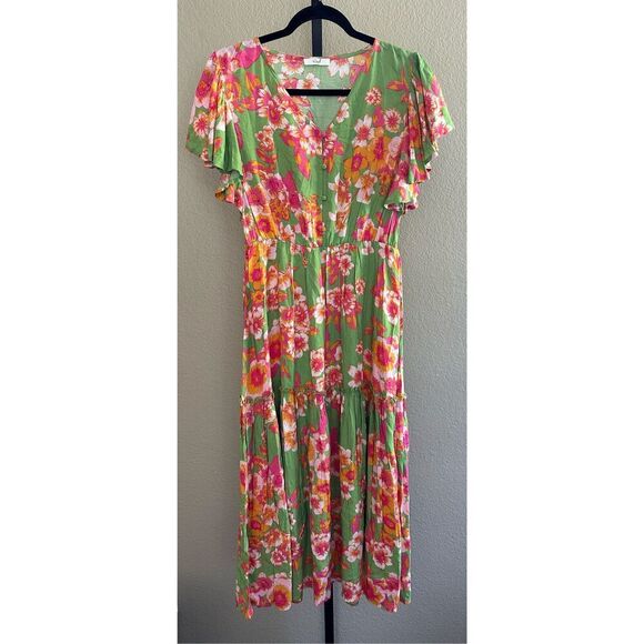 Easel Los Angeles Ruffled Sleeves Floral Midi Dress - Picture 2 of 5